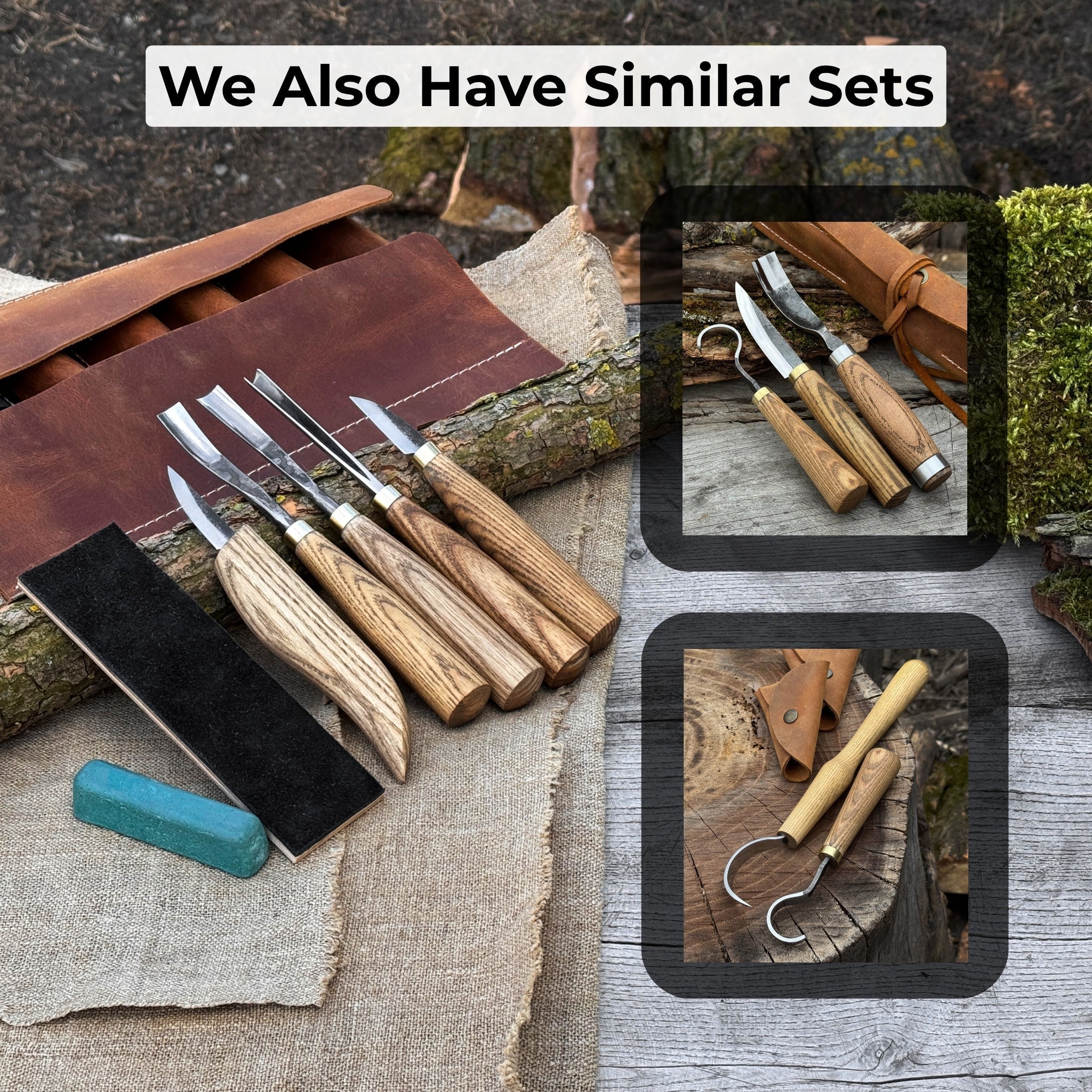 5-Piece Wood Carving Tool Set with Sharpening Board & Leather Case