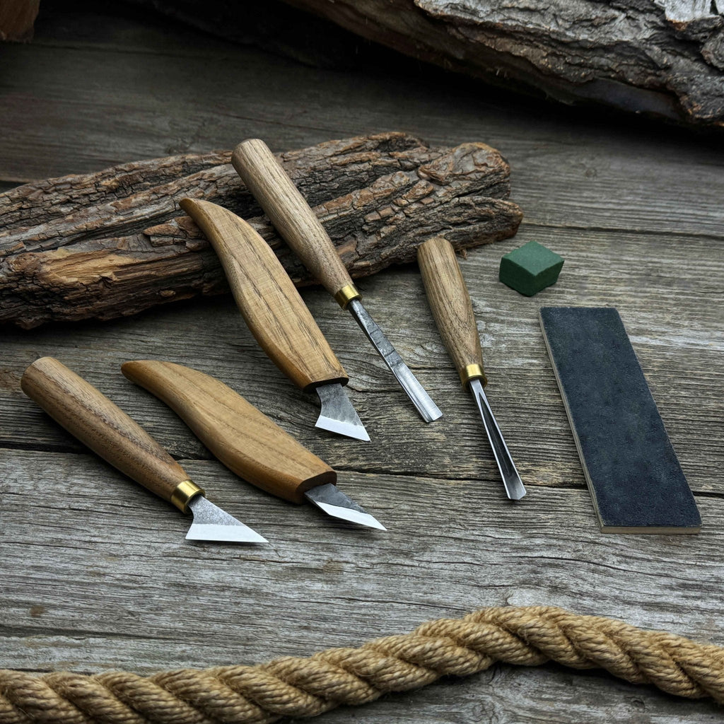 5-Piece Wood Carving Tool Set with Sharpening Board