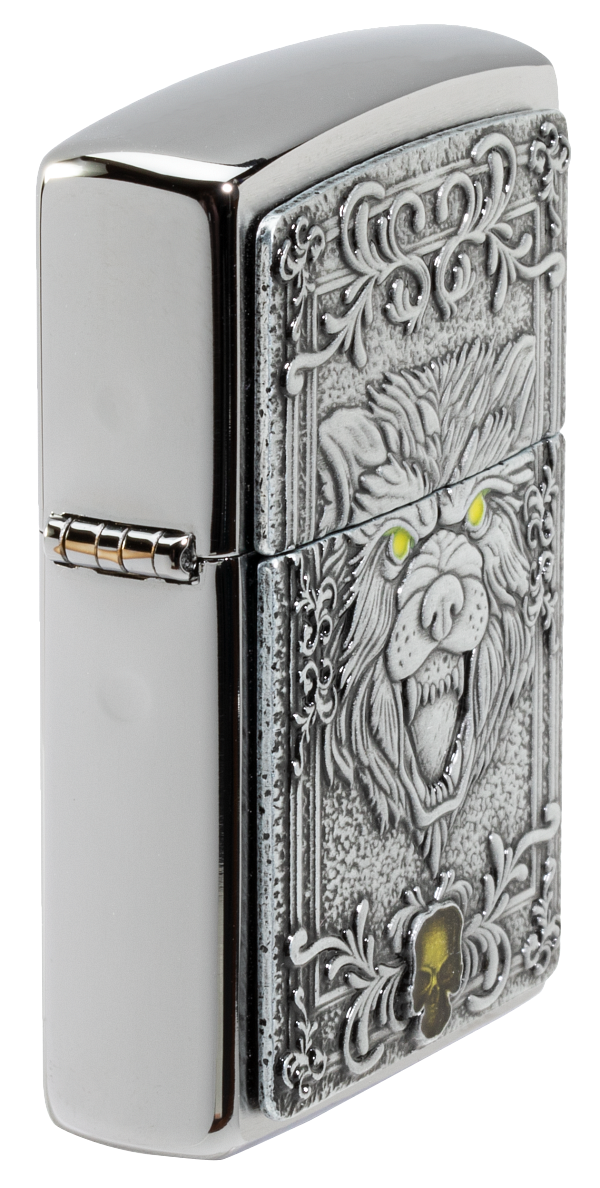 Zippo Wolf Emblem, Brushed Chrome Lighter #48690
