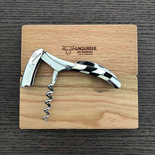 Handcrafted Sommelier Waiter's Corkscrew with Ebony & Bone Checkerboard Handle, Shiny Finish by Laguiole en Aubrac