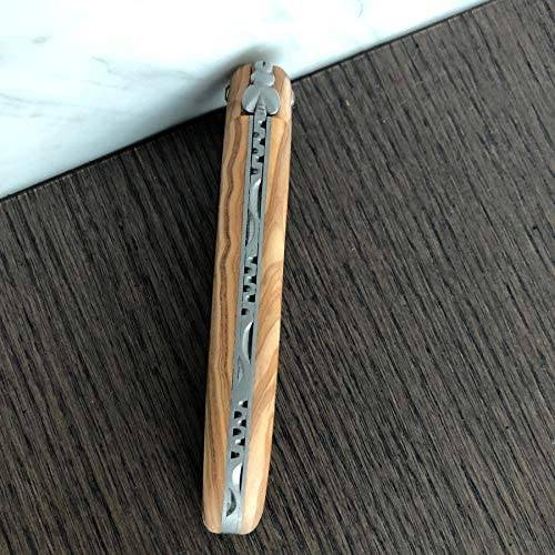 Laguiole en Aubrac Handcrafted Plated Multipurpose Knife, Full Olivewood Handle, 4.75 inches