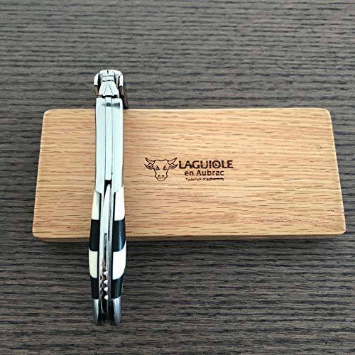 Handcrafted Sommelier Waiter's Corkscrew with Ebony & Bone Checkerboard Handle, Shiny Finish by Laguiole en Aubrac
