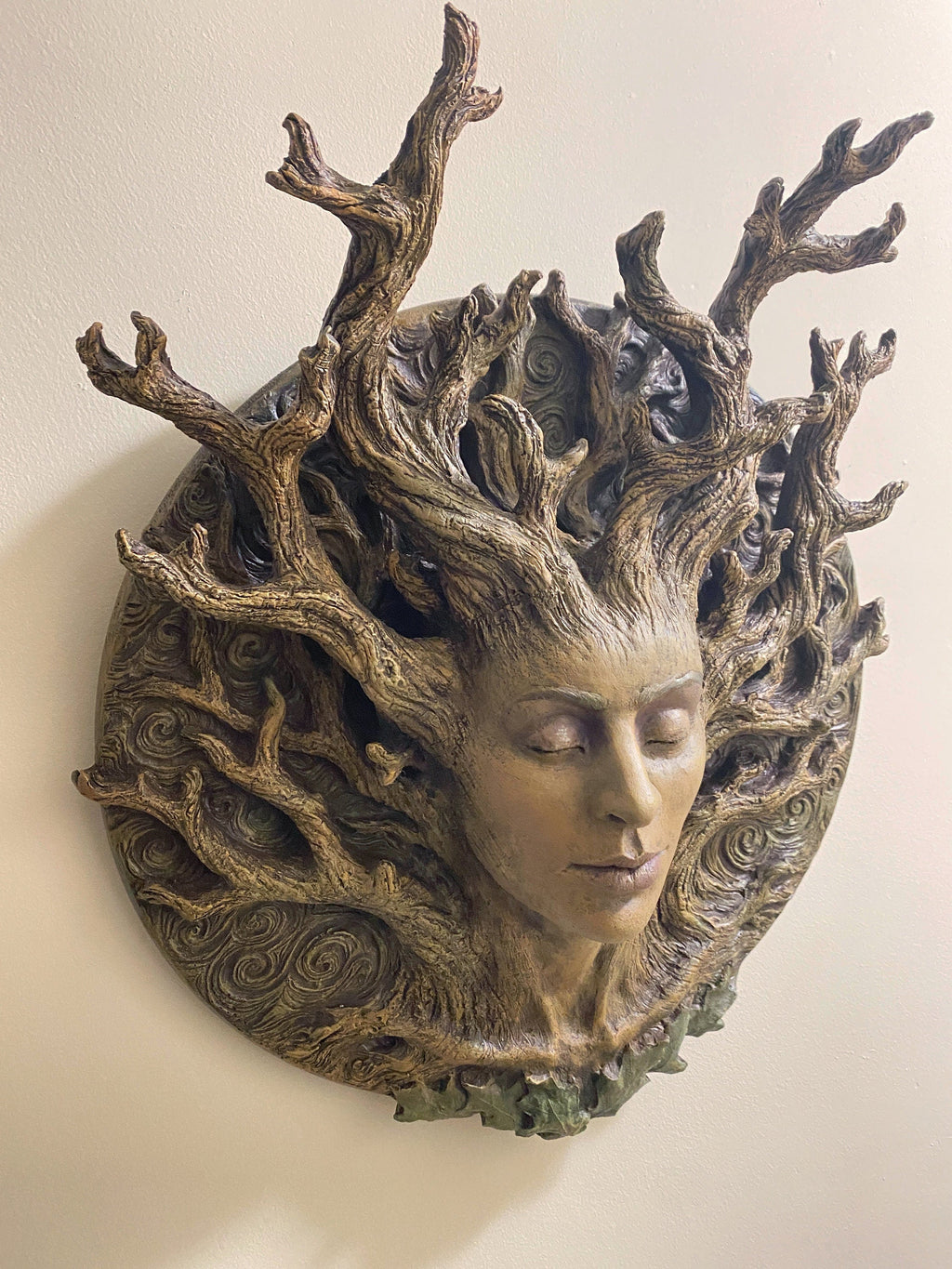 Dryad Bust, Life Sized Wall Plaque Resin Sculpture | Mythic Forest Creature Wall Art | Woodland Goddess Wall Plaque for Nature Lovers