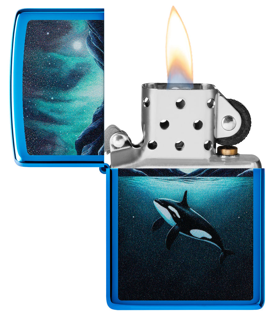 Zippo Orca Killer Whale, High Polish Blue Lighter #48984