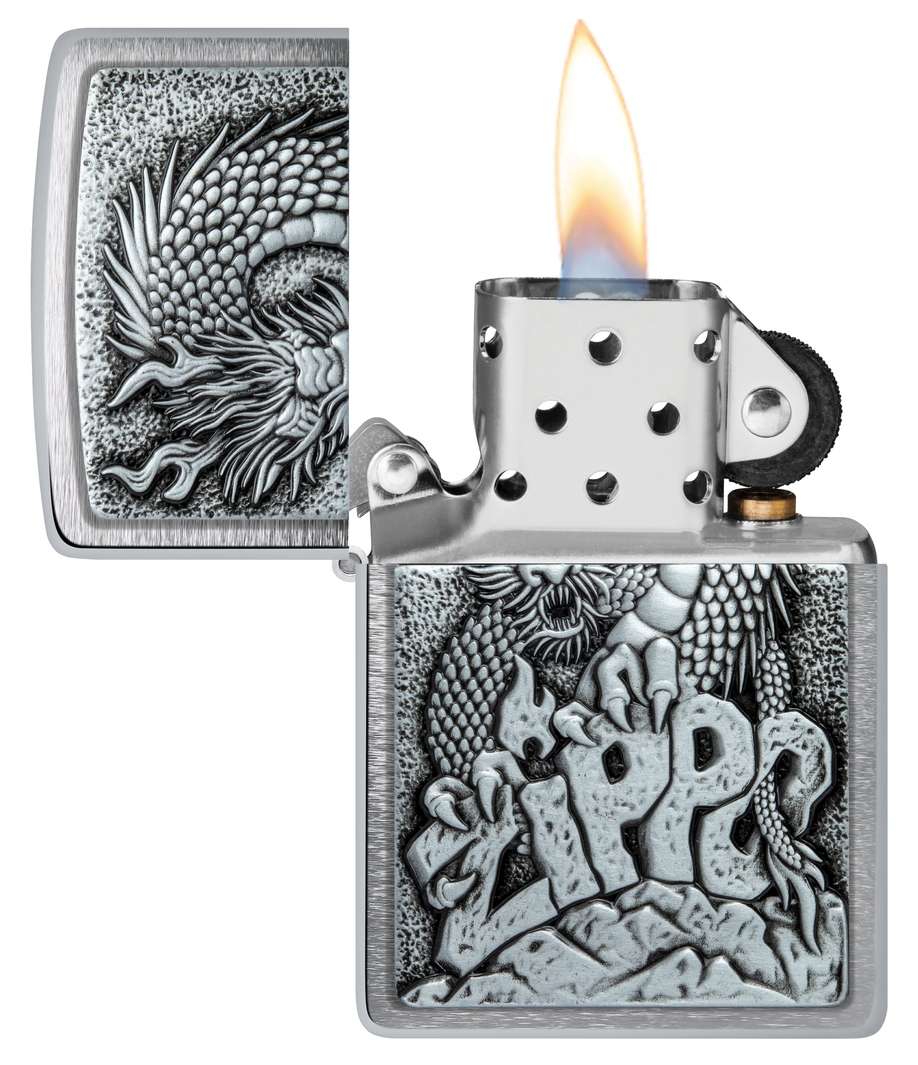 Zippo Dragon Emblem, Brushed Chrome Lighter #48902