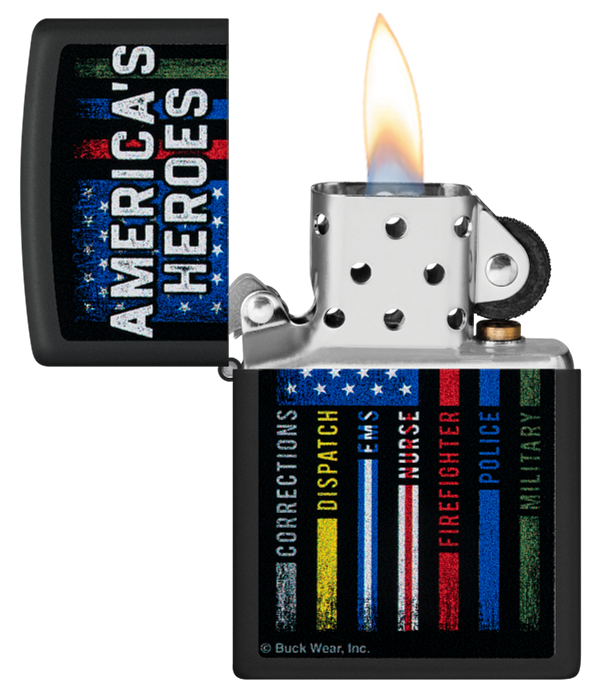 Zippo Buck Wear American Heroes USA, Black Matte Lighter #48634