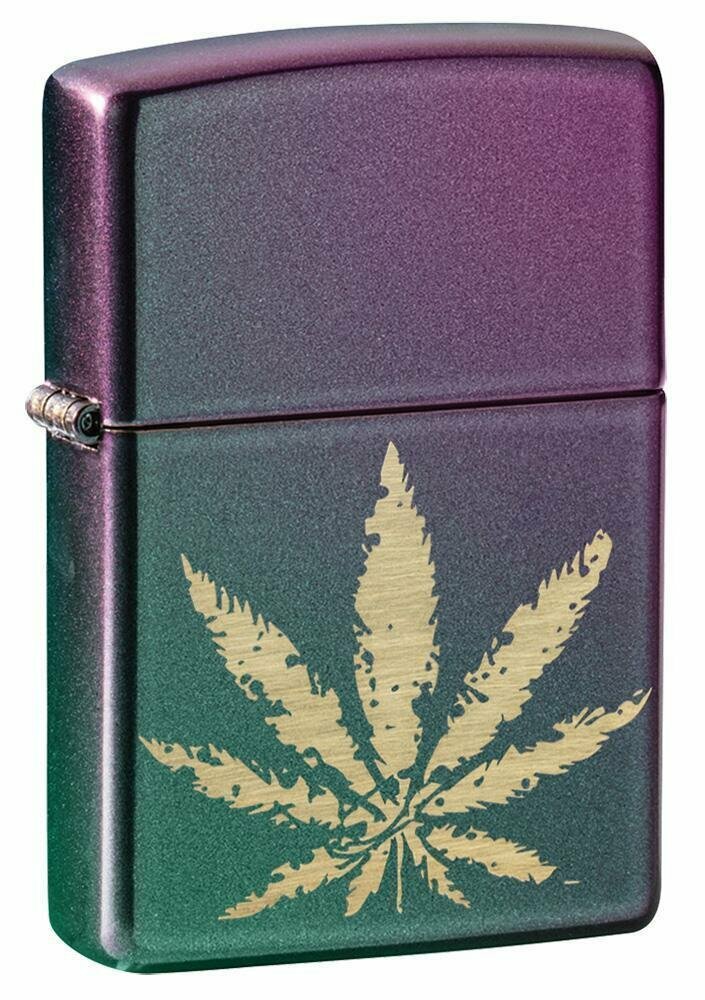 Zippo Iridescent Cannabis & Leather Pouch Gift Set #LPGS-LPLB-49185