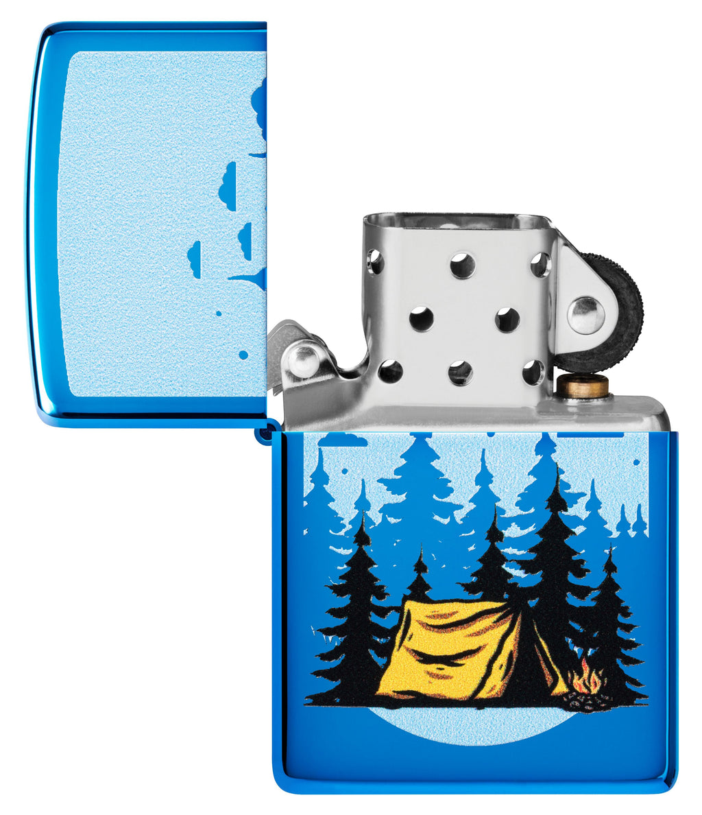 Zippo Camping Forest Scene, High Polish Blue Lighter #47214