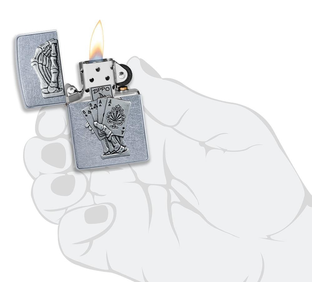 Zippo Dead Mans Hand Poker Casino, Street Chrome Lighter #49536