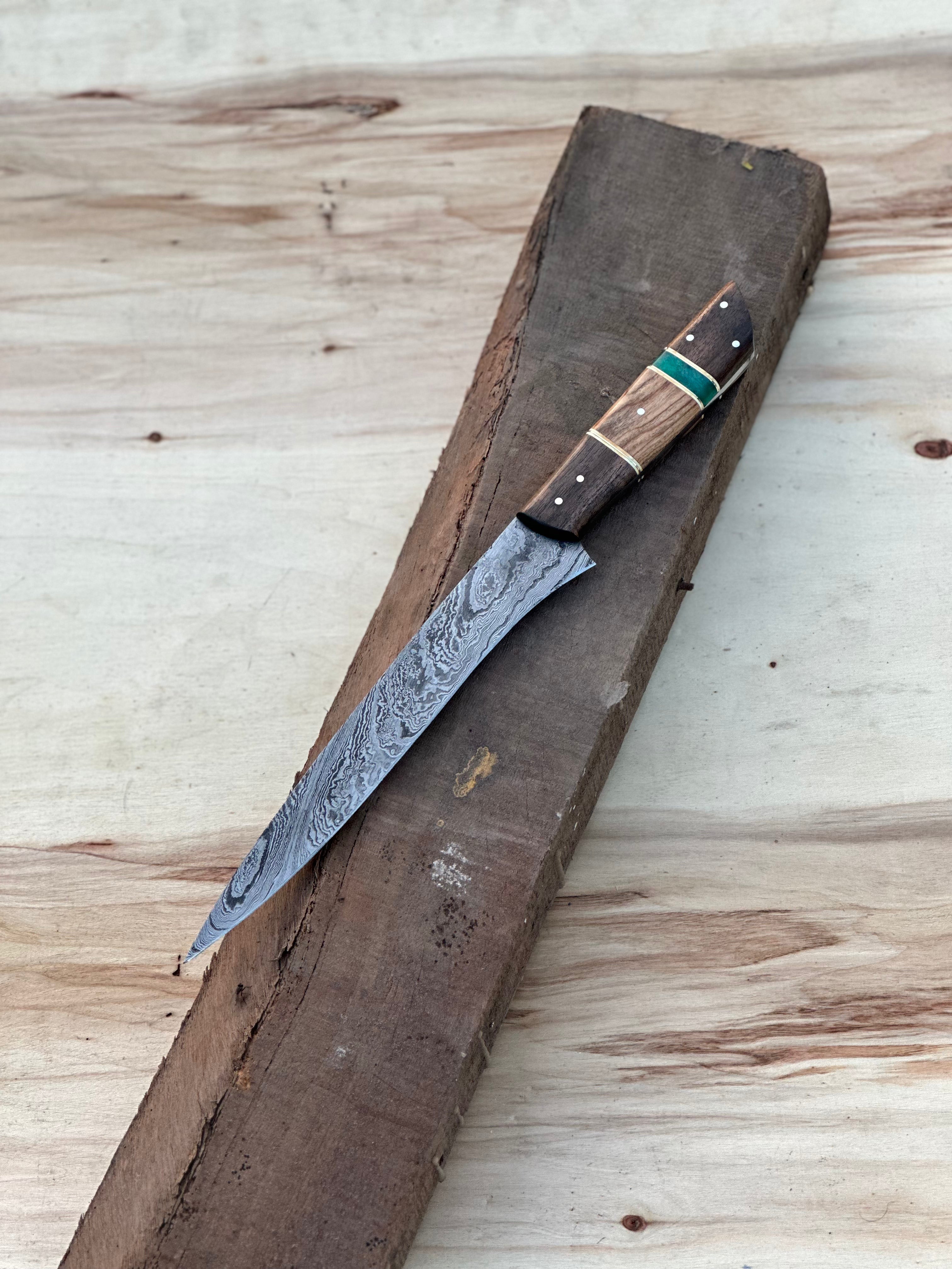 Handmade Damascus Steel Large Fillet Knife Hunting Fishing, Full Tang 13.5 inch