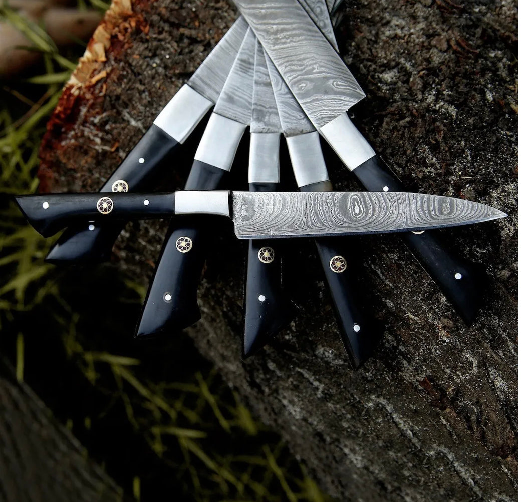 Knife Set for Kitchen – 13" Handmade Damascus Steel Chef Knife with Epoxy Resin Handle & Leather Sheath