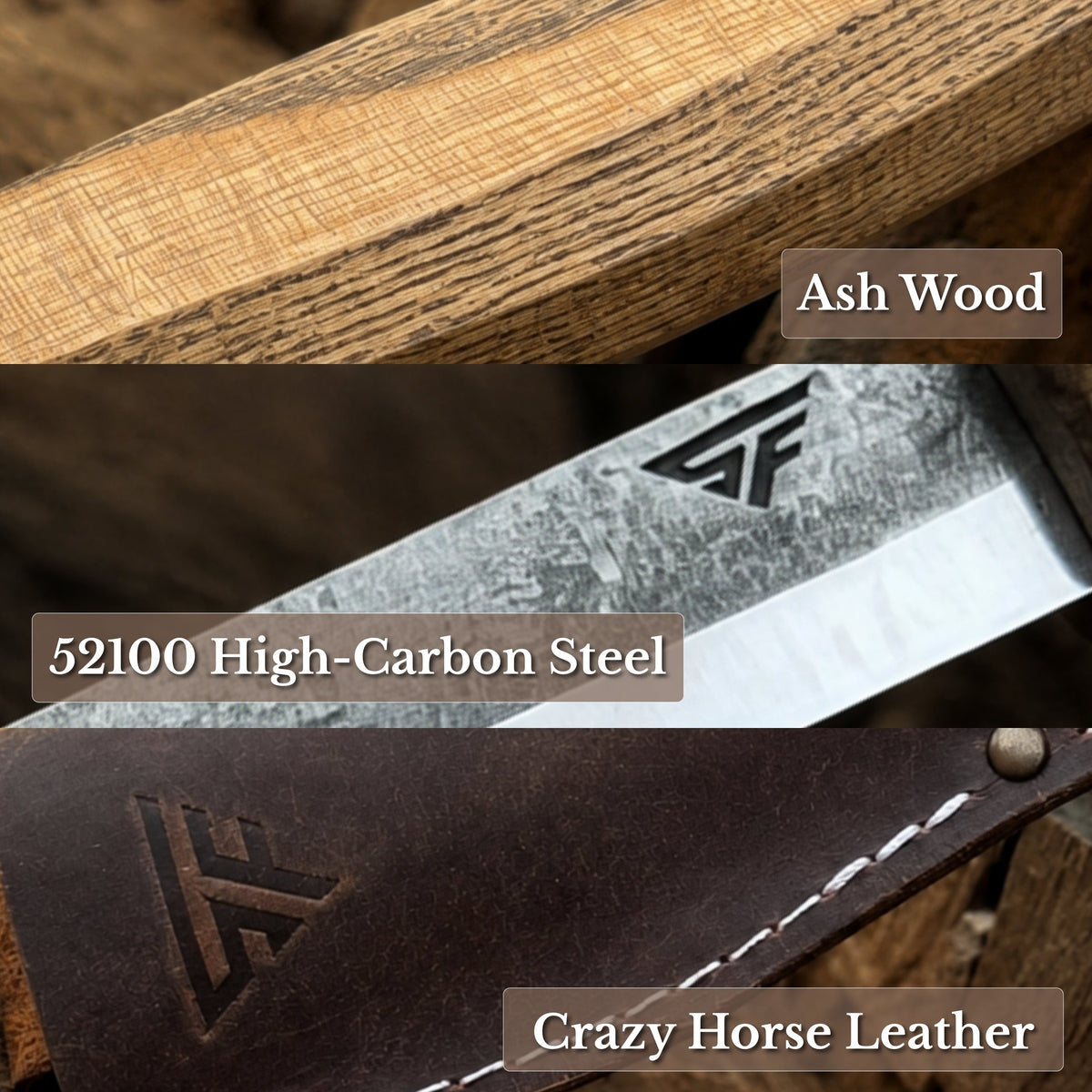 Whittling Sloyd Knife with Ash Wood handle, 52100 High-Carbon Steel and Leather Sheath | Relic & Reel