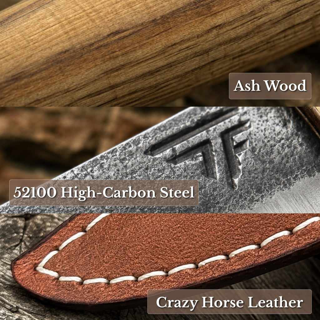 Sharky Forged Steel Tools sloyd knife with a 7.5 cm blade, perfect for carving and whittling in a natural wood finish.