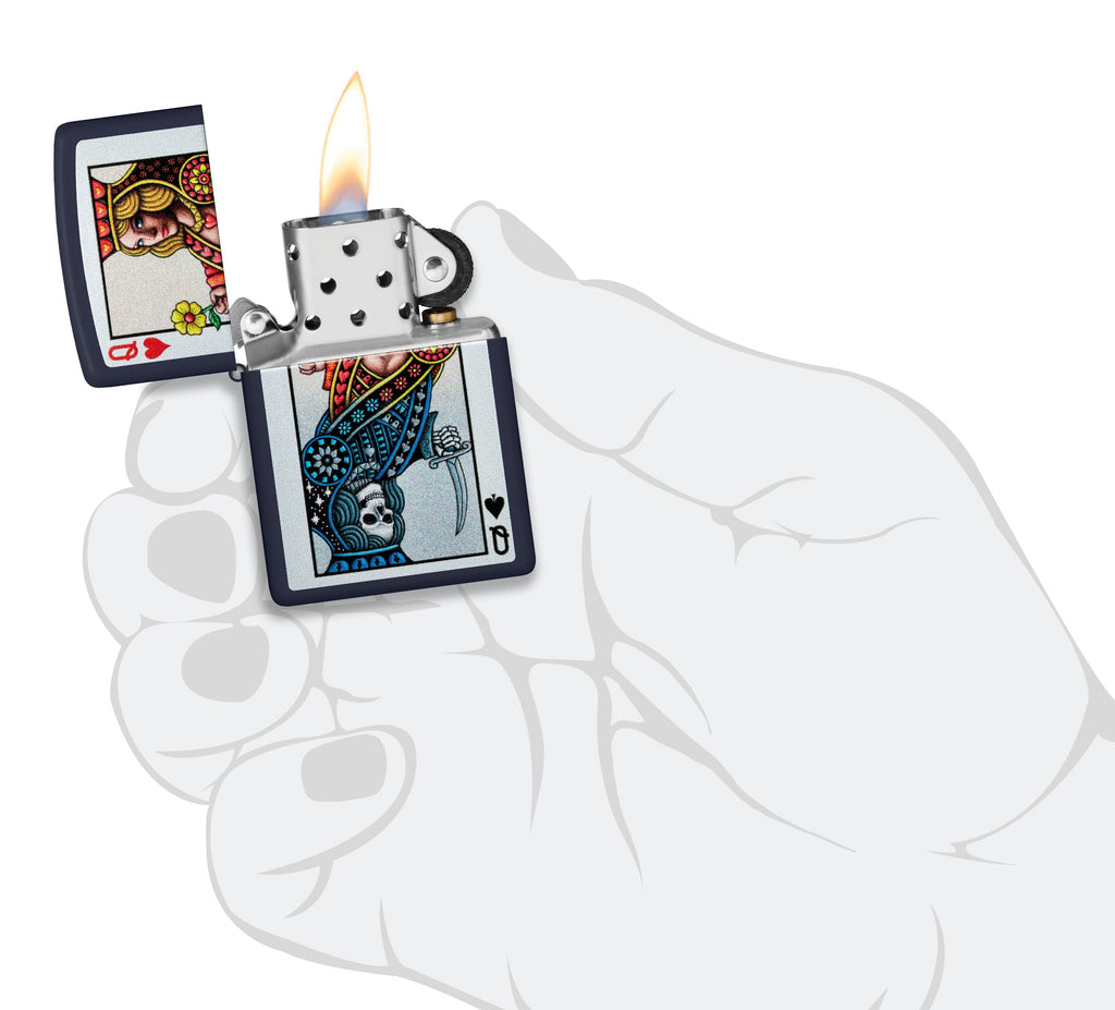Zippo Luck Playing Card Queen, Navy Matte Lighter #48723