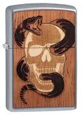 Zippo WOODCHUCK USA Skull & Snake 100% Real Wood, Street Chrome Lighter #49042
