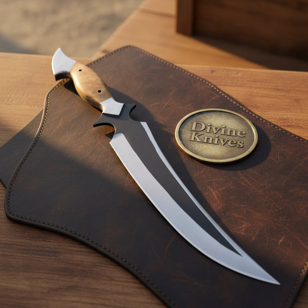 Persian Dagger Knife with Curved Black Etched Blade