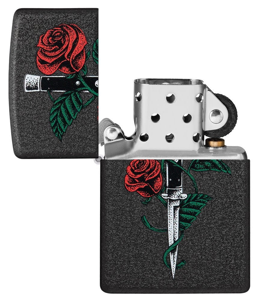Zippo Dagger Rose, Black Crackle Lighter #49778