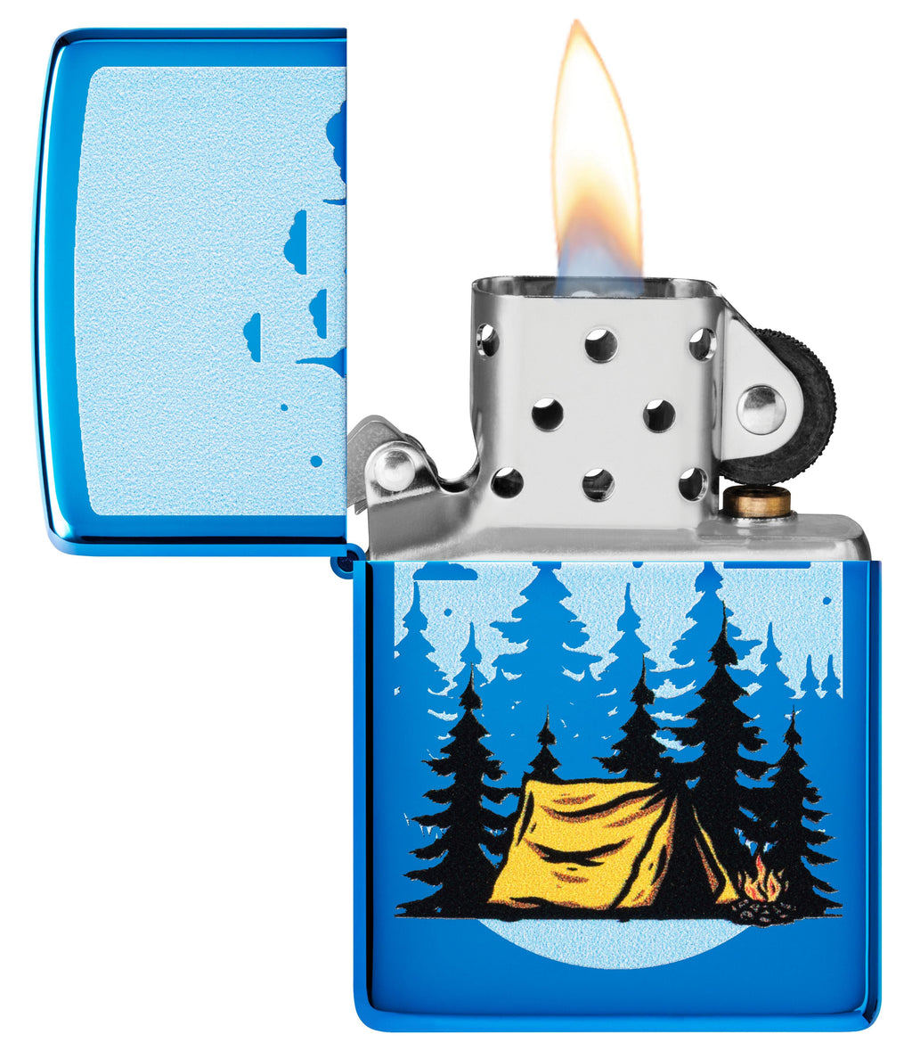 Zippo Camping Forest Scene, High Polish Blue Lighter #47214