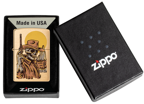 Zippo Wild West Skeleton Cowboy, Brushed Brass Lighter #48519