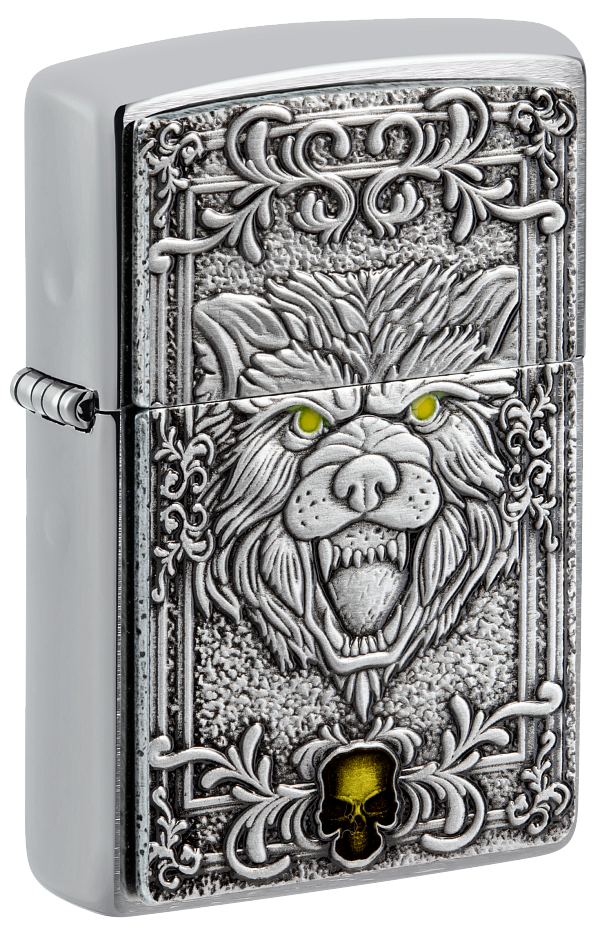 Zippo Wolf Emblem, Brushed Chrome Lighter #48690