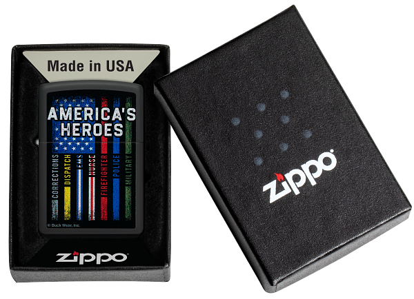 Zippo Buck Wear American Heroes USA, Black Matte Lighter #48634
