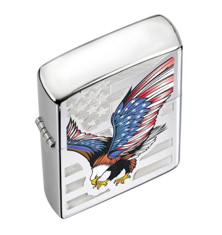Zippo American Flag Eagle, High Polish Chrome Lighter #28449