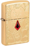 Zippo Armor Lucky Cat Deep Carve Emblem, High Polish Brass Lighter #49802