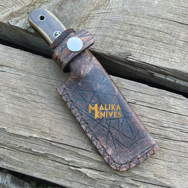 Handcrafted MALIKA KNIVES EDC knife with stainless steel blade and textured handle, designed for everyday use and durability.