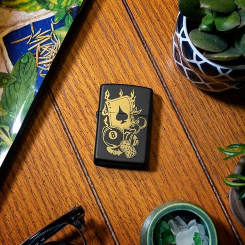 Zippo Gambling Casino Billiards, Black Matte Lighter #49257
