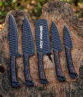 5-Piece Black Kitchen Knife Set – Hand Forged Wenge Wood Chef Set