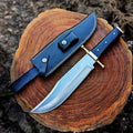 Handmade Bowie knife with D2 steel blade and buffalo horn handle, crafted by Damascus Knife Store.