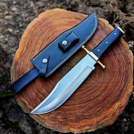 Handmade Bowie knife with D2 steel blade and buffalo horn handle, crafted by Damascus Knife Store.
