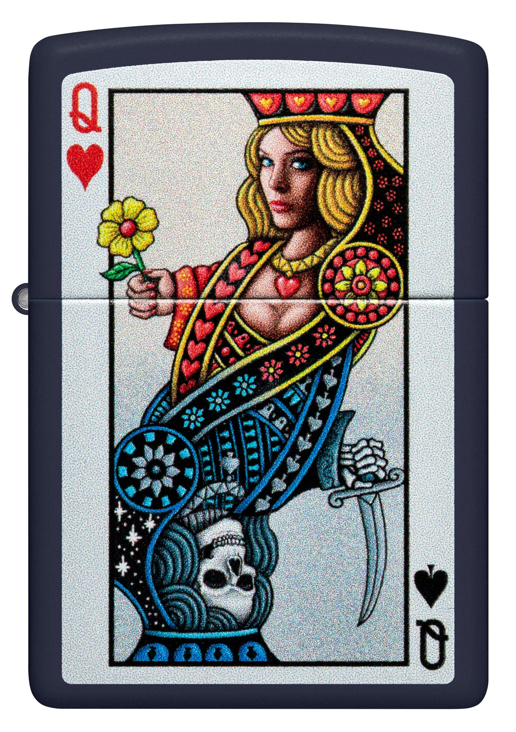 Zippo Luck Playing Card Queen, Navy Matte Lighter #48723