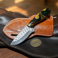 Gold Leaf Marble Damascus Skinner with Forged Hammered Blade
