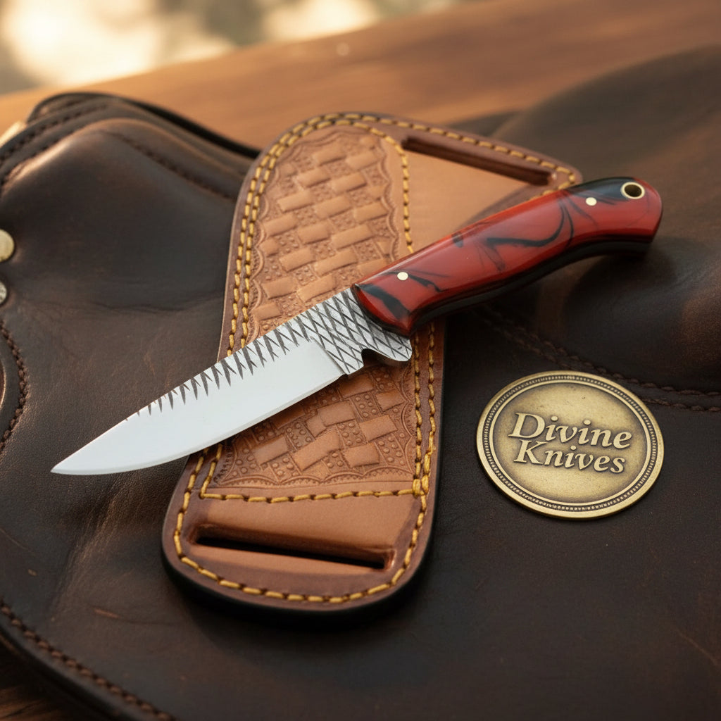 Red Swirl Resin Rasp Skinner with Distinctive Red Swirl Handle