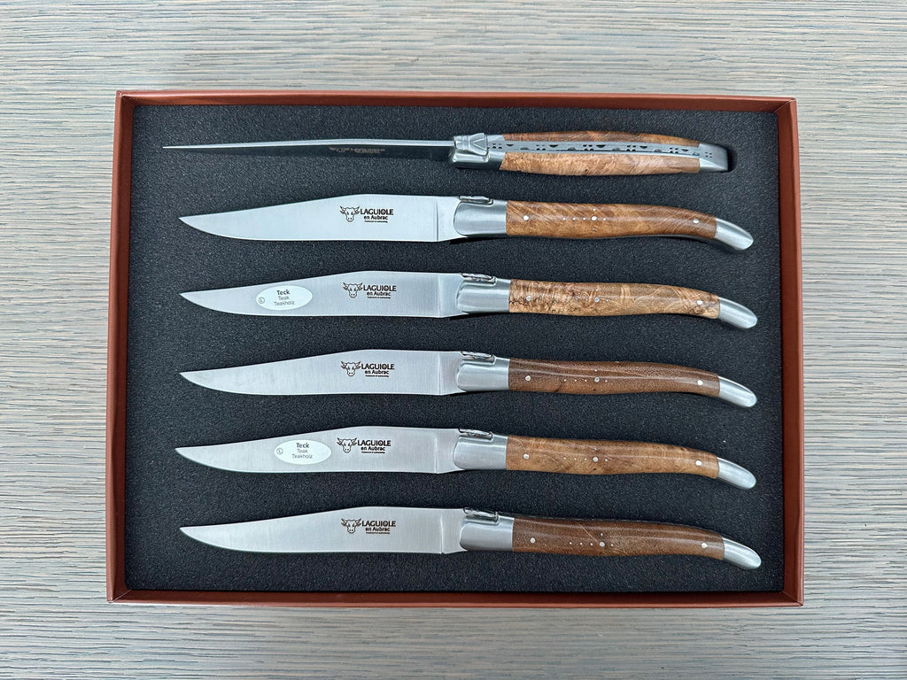 Laguiole en Aubrac Luxury Steak/Table Knives 6-Piece Set With Teak Wood Handles