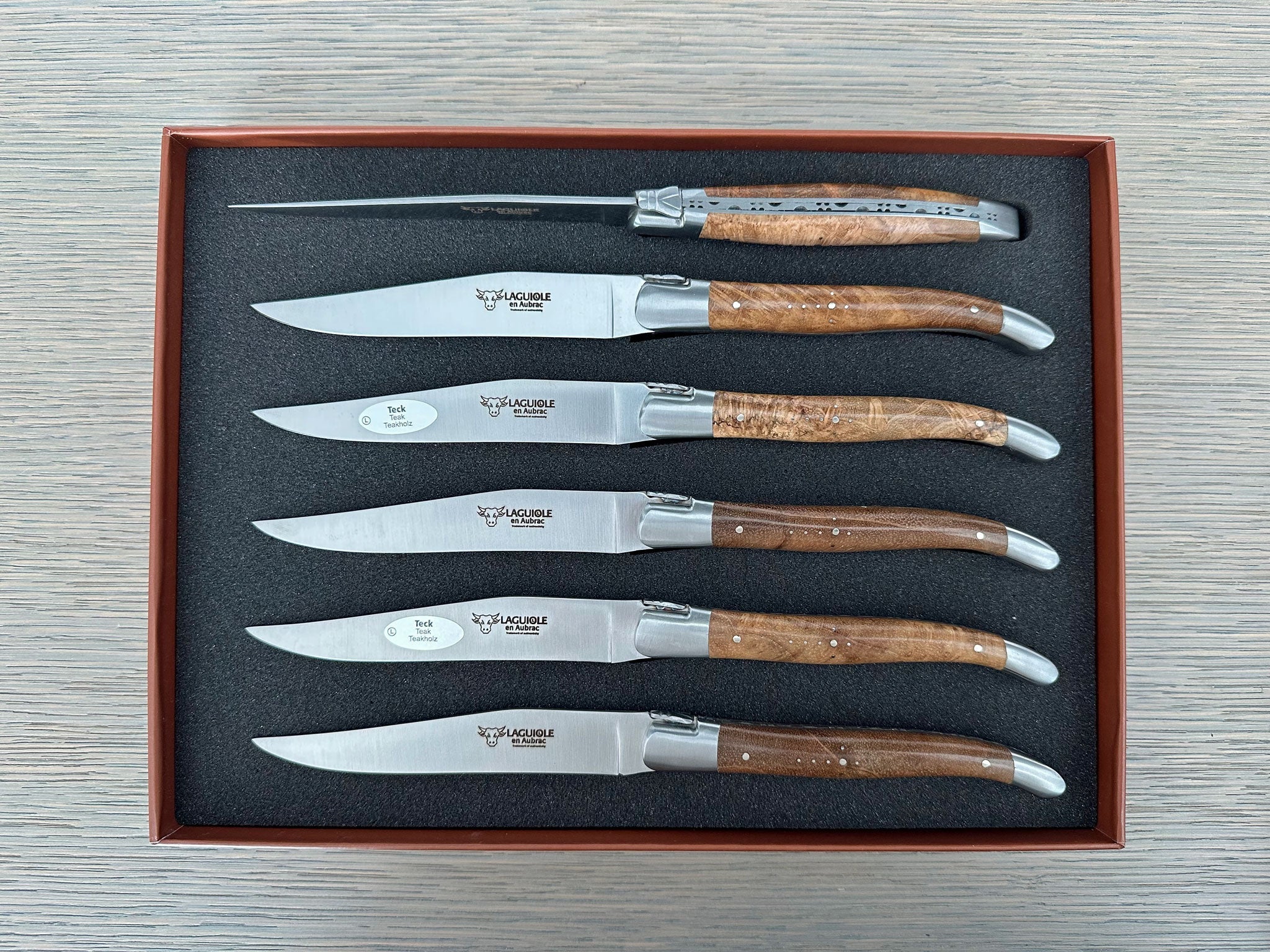 Laguiole en Aubrac Luxury Steak/Table Knives 6-Piece Set With Teak Wood Handles