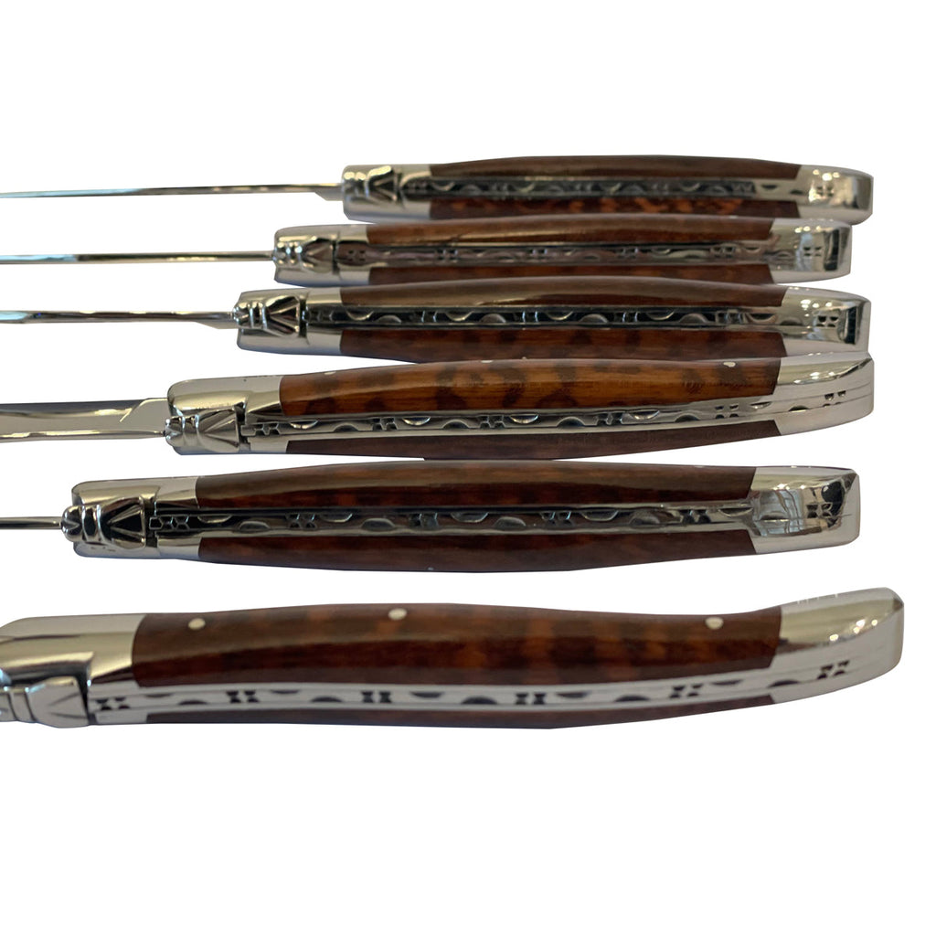 Laguiole en Aubrac Handcrafted 6-Piece Steak Knife Set with Amourette Snakewood Handles