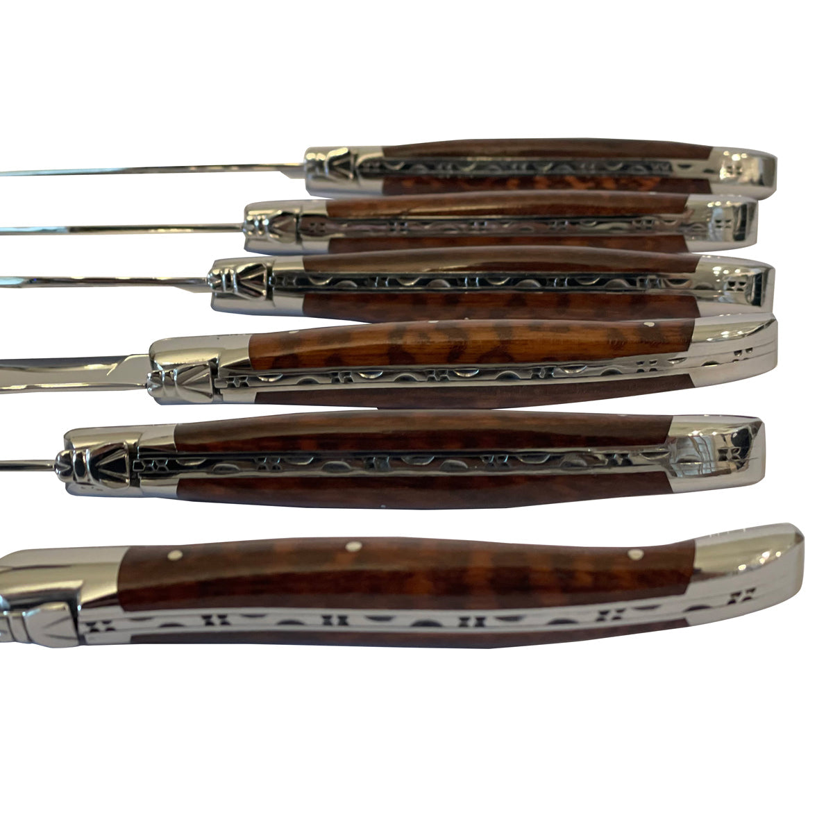 Laguiole en Aubrac Handcrafted 6-Piece Steak Knife Set with Amourette Snakewood Handles