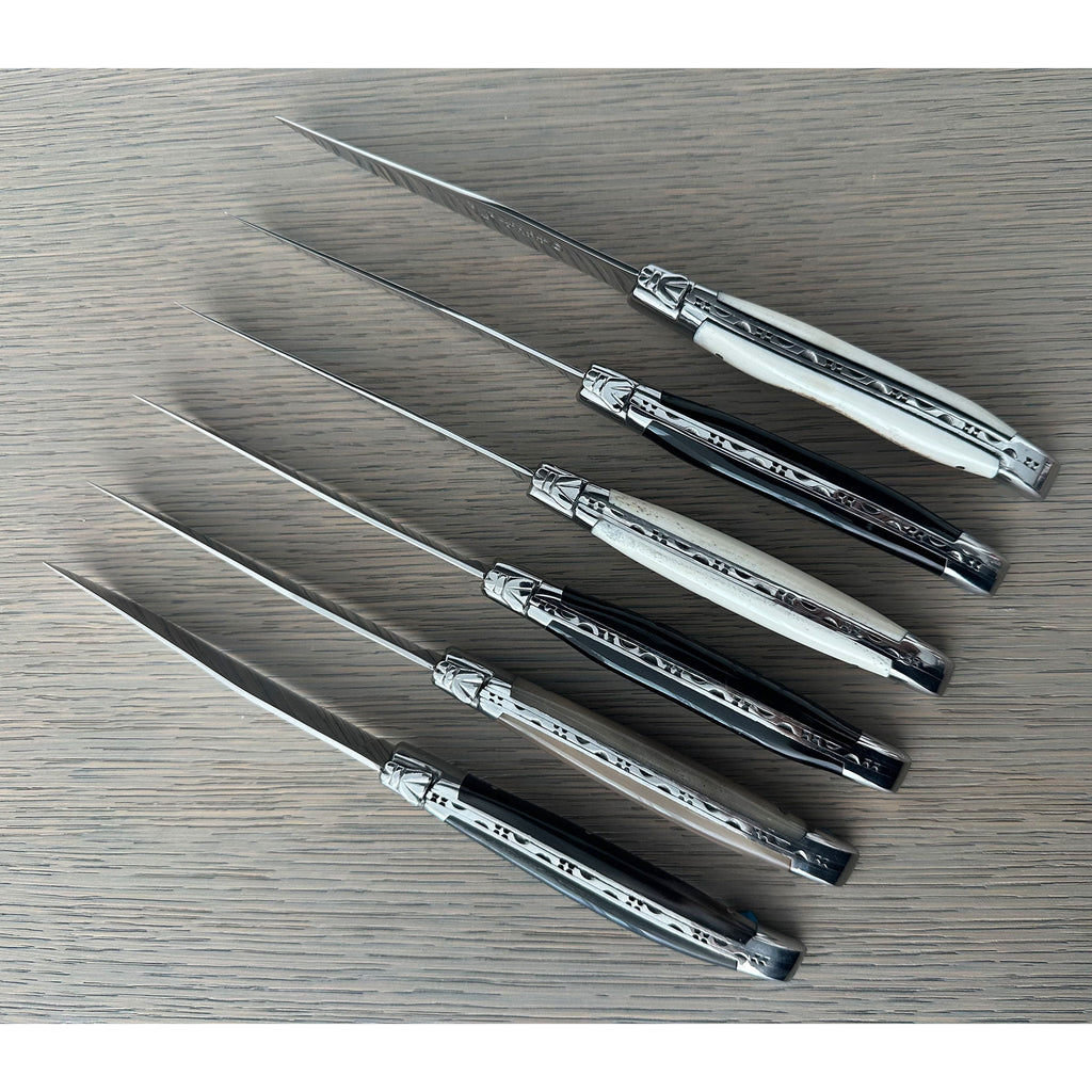 Laguiole en Aubrac Handcrafted 6-Piece Steak Knife Set with Mixed Horn Handles