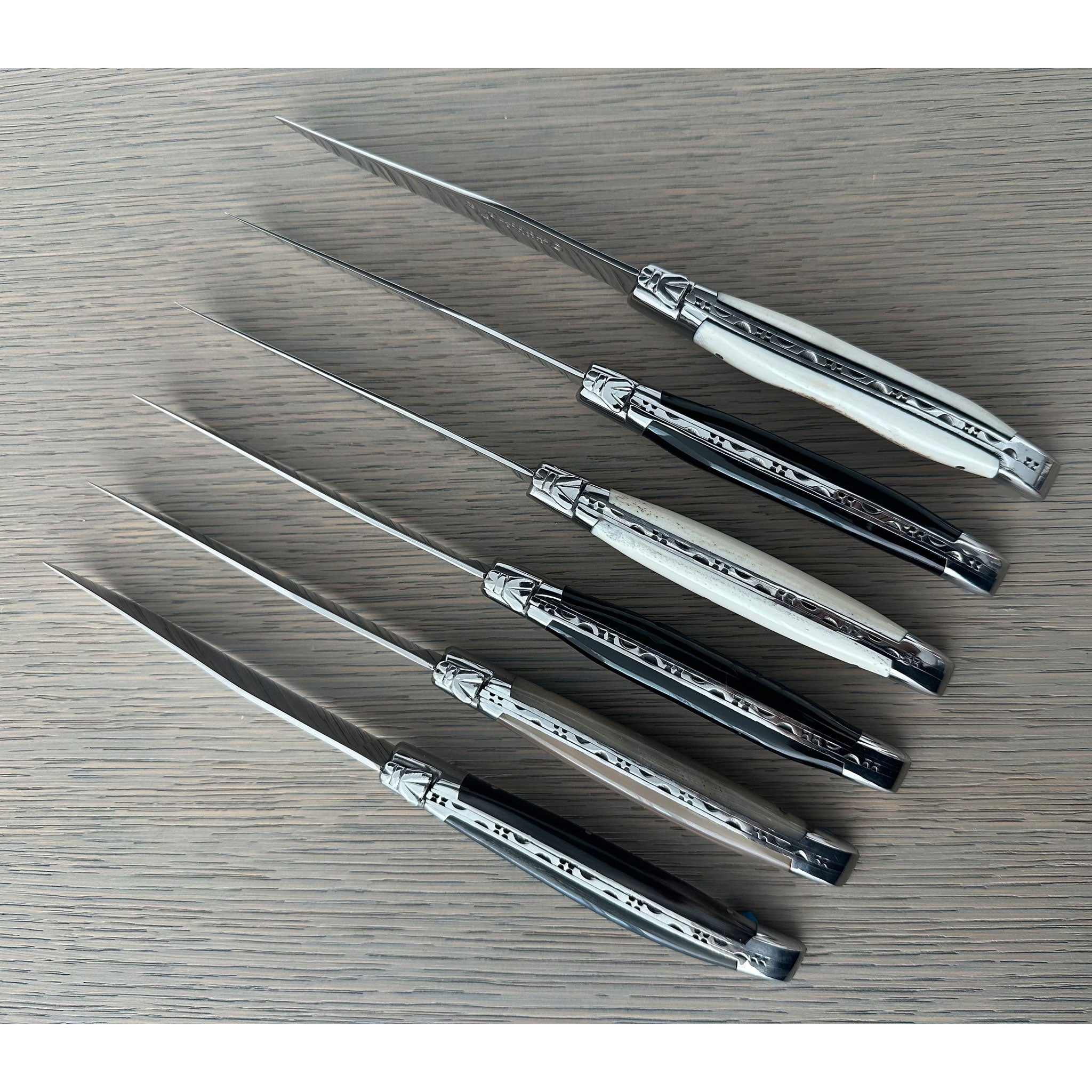 Laguiole en Aubrac Handcrafted 6-Piece Steak Knife Set with Mixed Horn Handles