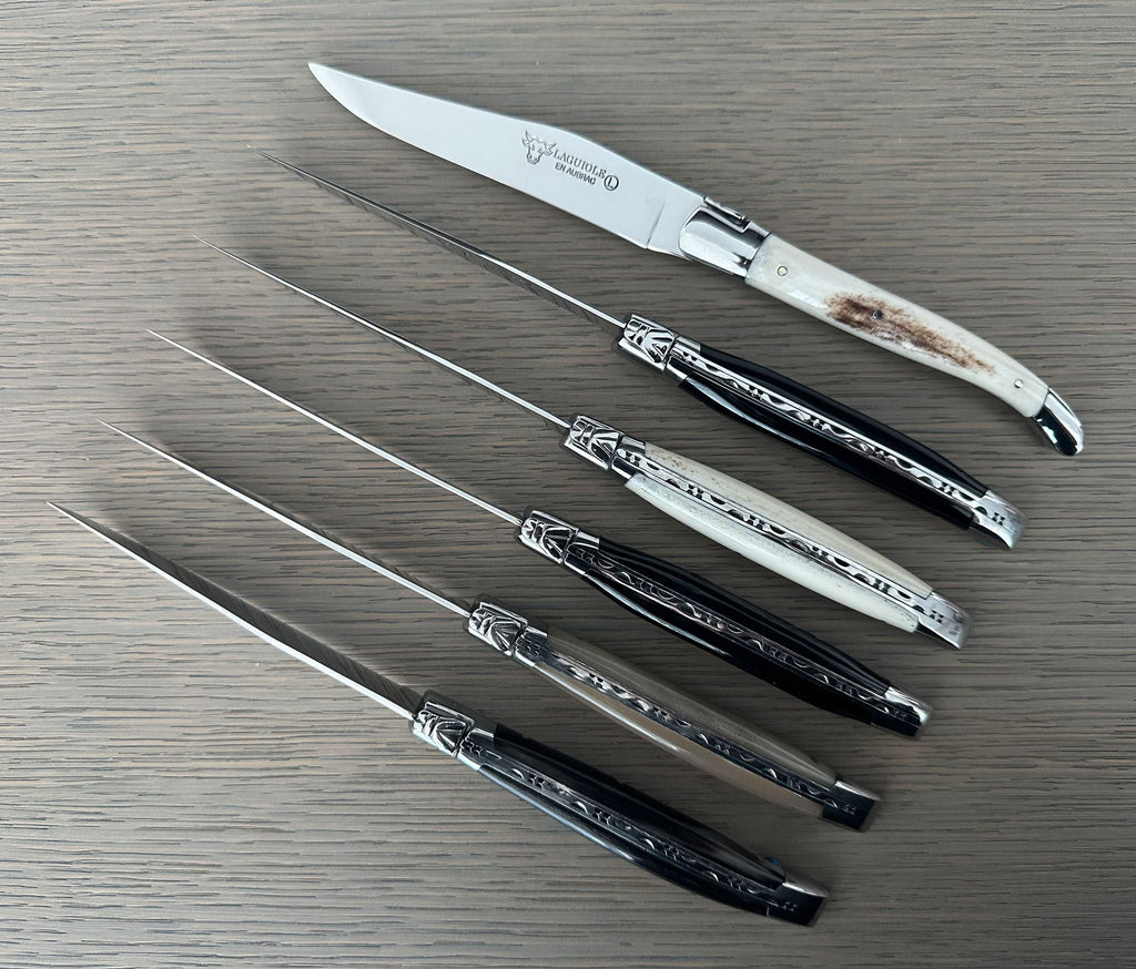 Laguiole en Aubrac Handcrafted 6-Piece Steak Knife Set with Mixed Horn Handles