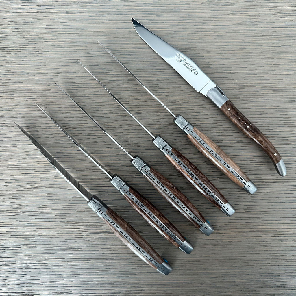 Laguiole en Aubrac Handcrafted 6-Piece Steak Knife Set with Grapevine Wood Handles
