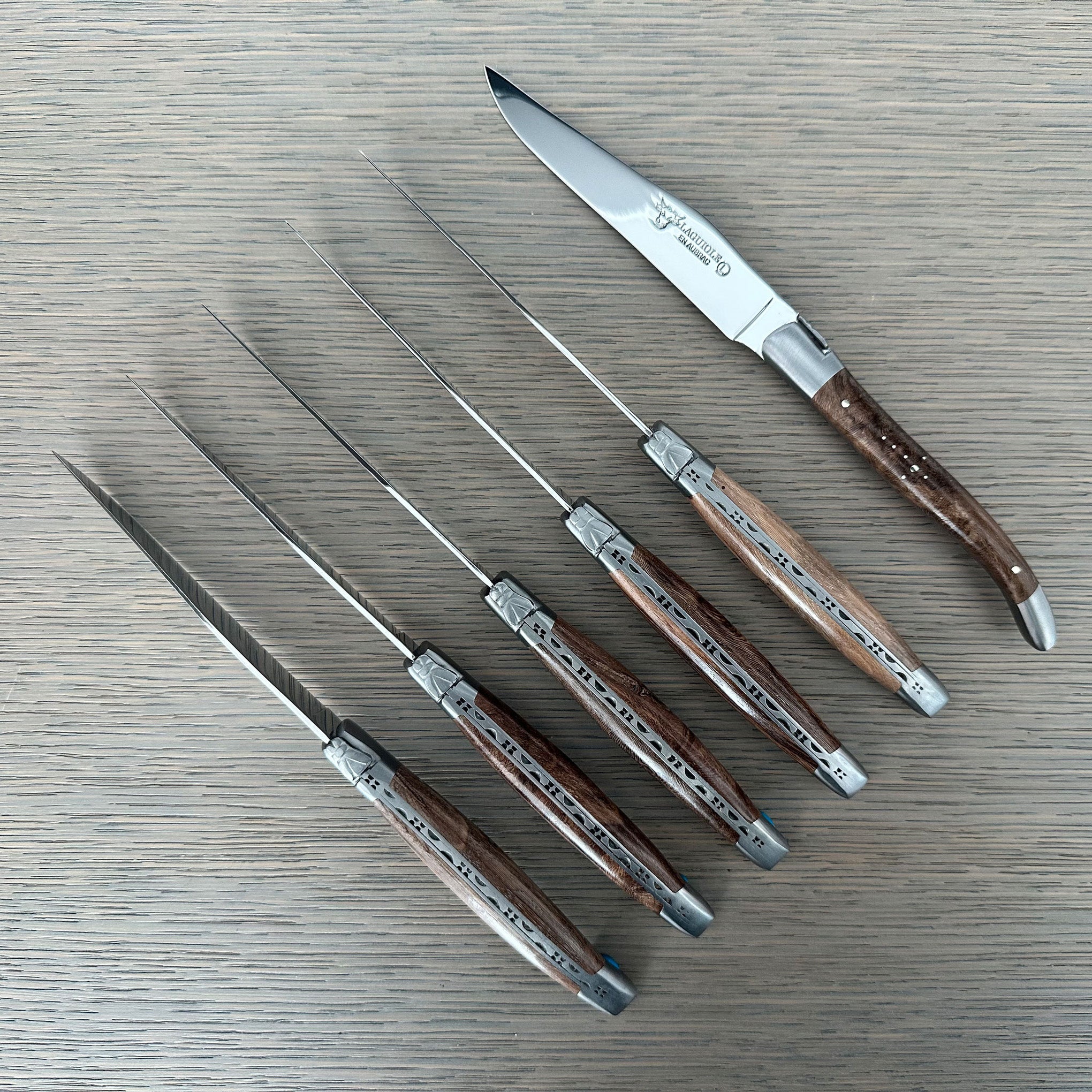 Laguiole en Aubrac Handcrafted 6-Piece Steak Knife Set with Grapevine Wood Handles