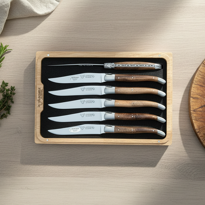 Laguiole en Aubrac Handcrafted 6-Piece Steak Knife Set with Grapevine Wood Handles