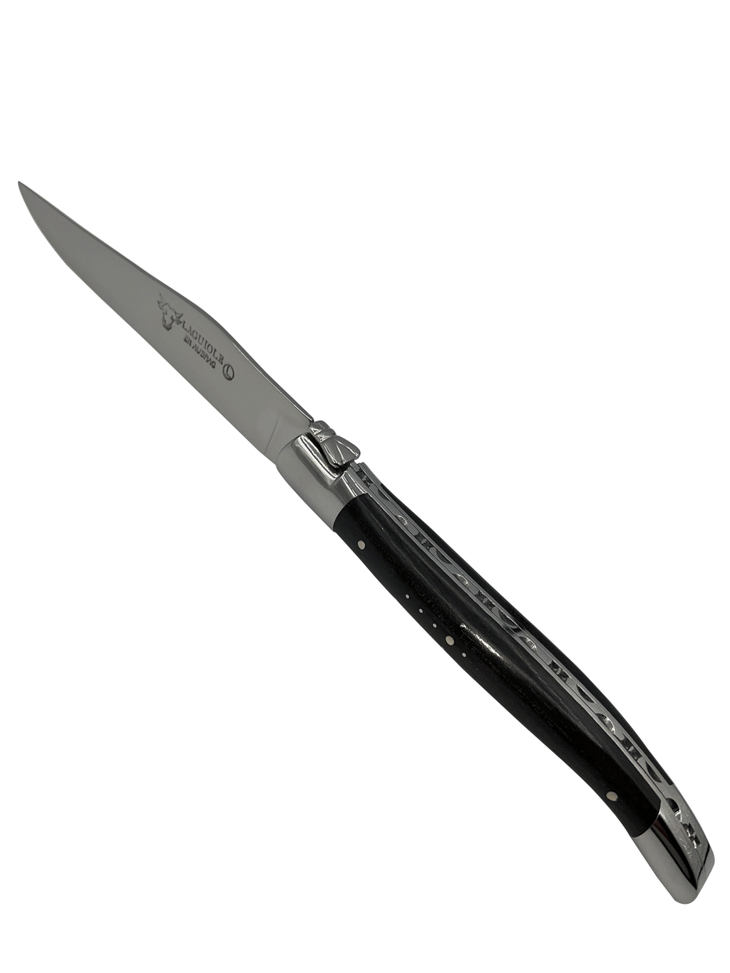 Laguiole en Aubrac Handcrafted 6-Piece Steak Knife Set with Ebony Handles, Polished Bolsters