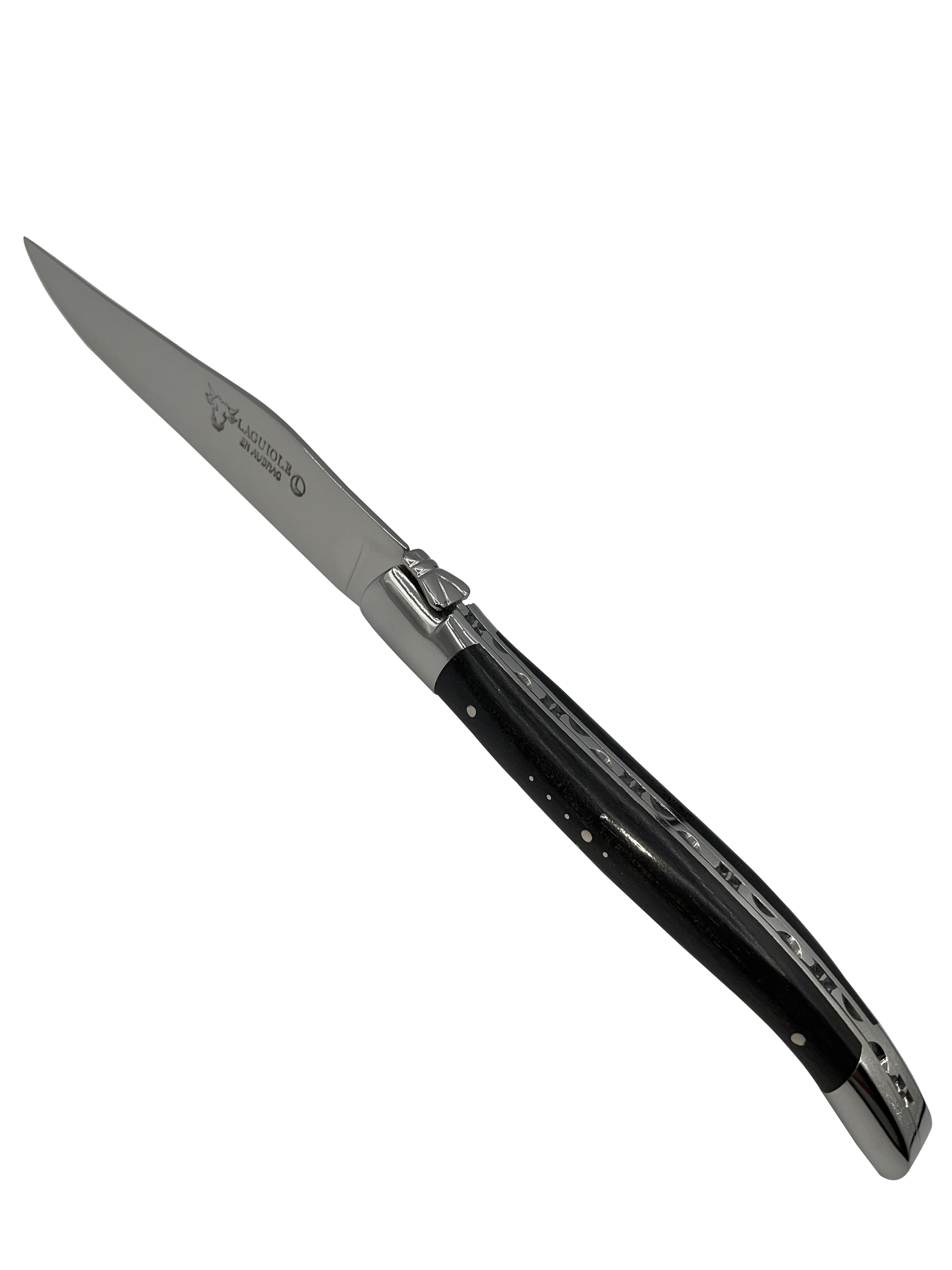 Laguiole en Aubrac Handcrafted 6-Piece Steak Knife Set with Ebony Handles, Polished Bolsters