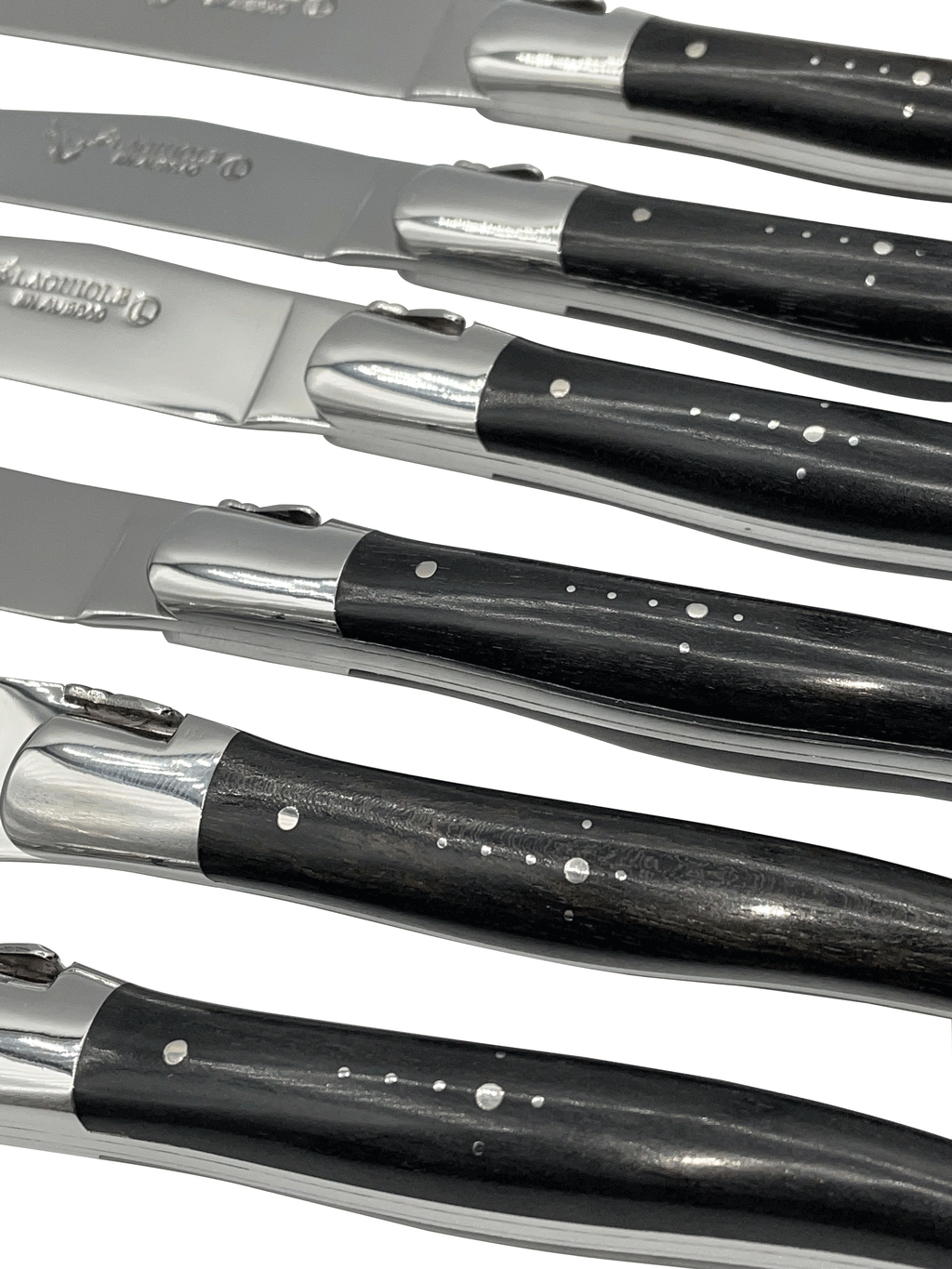 Laguiole en Aubrac Handcrafted 6-Piece Steak Knife Set with Ebony Handles, Polished Bolsters