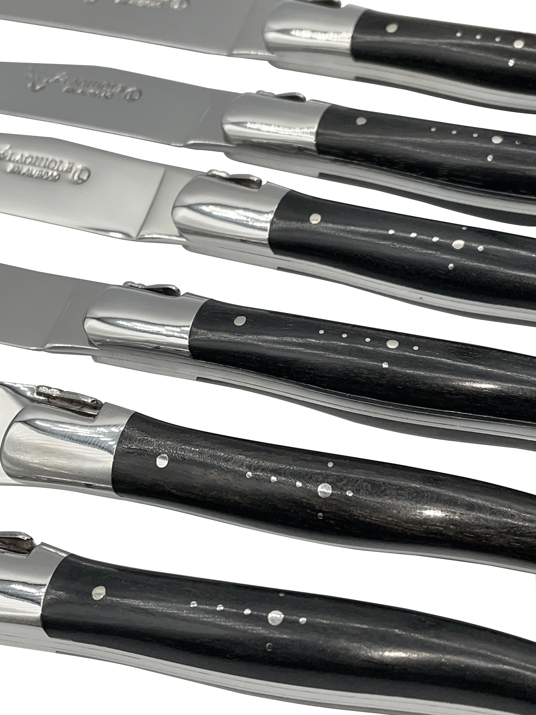 Laguiole en Aubrac Handcrafted 6-Piece Steak Knife Set with Ebony Handles, Polished Bolsters