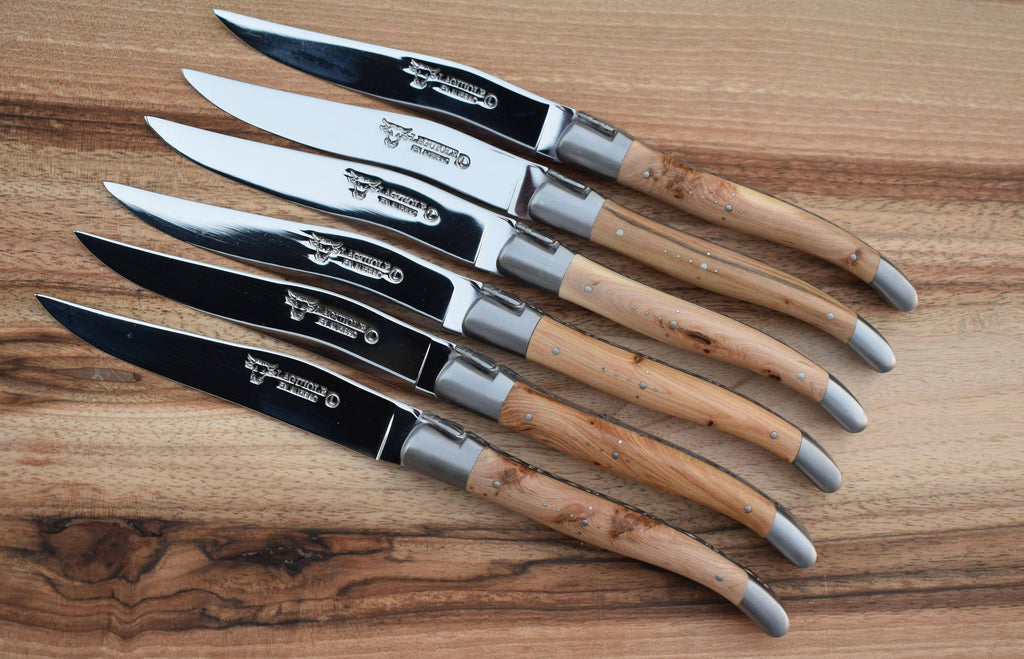 Laguiole en Aubrac Handcrafted 6-Piece Steak Knife Set with Juniper Wood Handles